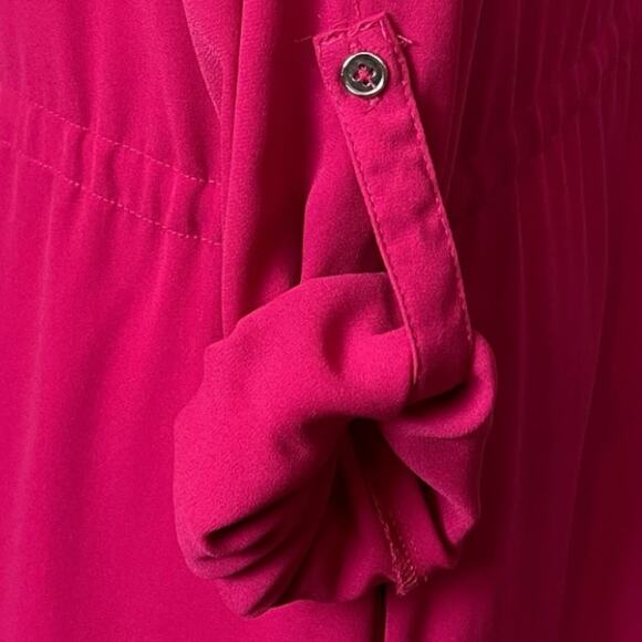 DR2 Dress Shirtdress Drawstring Waist Tabbed Sleeves Hot Pink Women’s Size Large - Picture 9 of 11